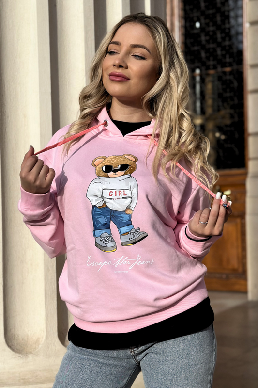 hanorac dama roz oversized cu gluga