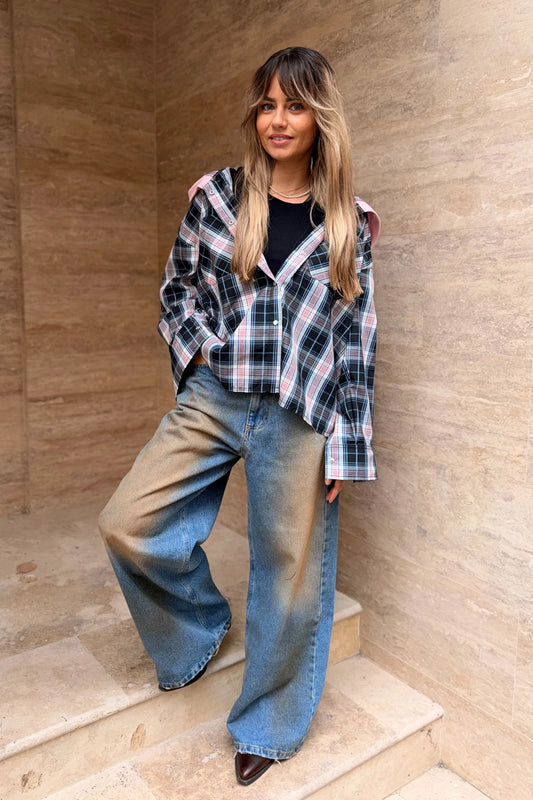 Blugi wide leg pentru femei din denim albastru cu efect washed și talie dublă