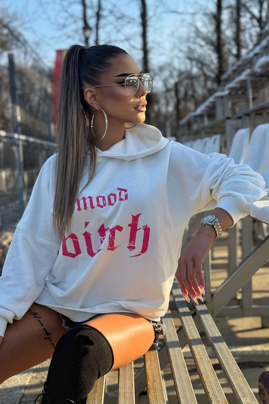 Hanorac dama alb oversized cu gluga - model Emmy