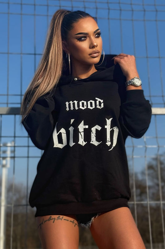 Hanorac dama negru oversized cu gluga - model Emmy