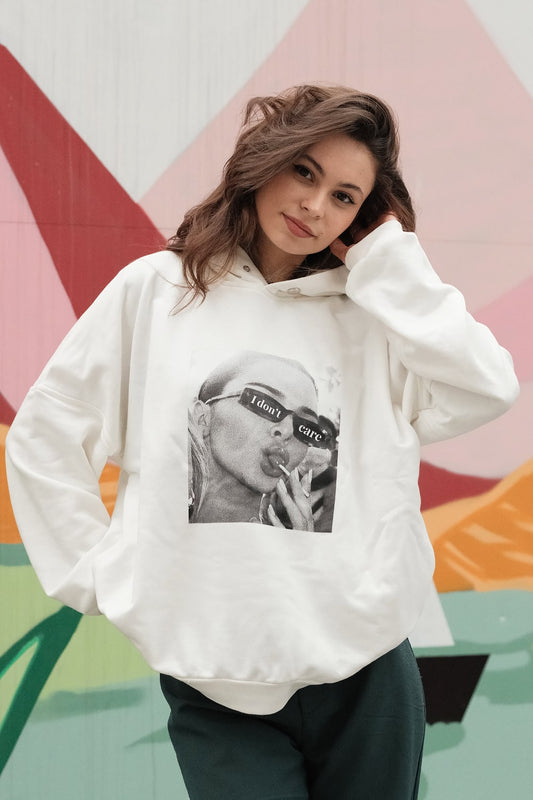 hanorac dama alb oversized cu gluga