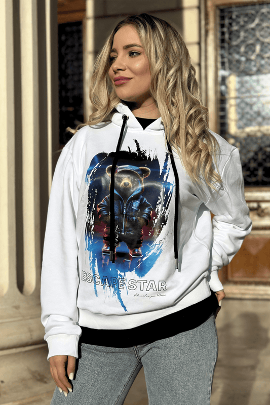 hanorac dama alb oversized cu gluga