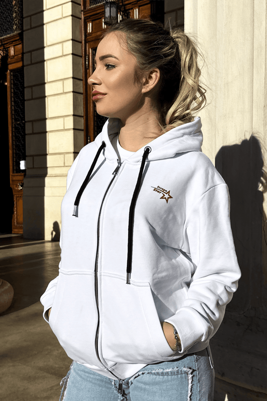 hanorac alb cu fermoar oversized