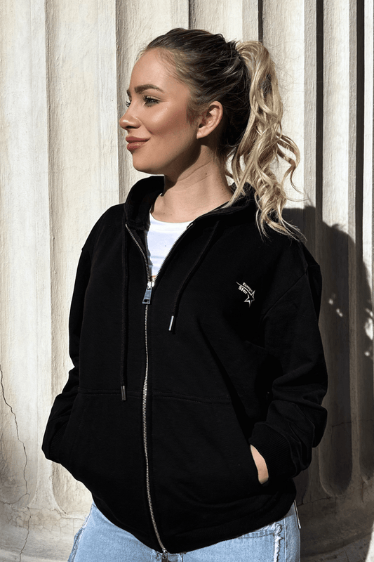 hanorac dama negru cu fermoar oversized