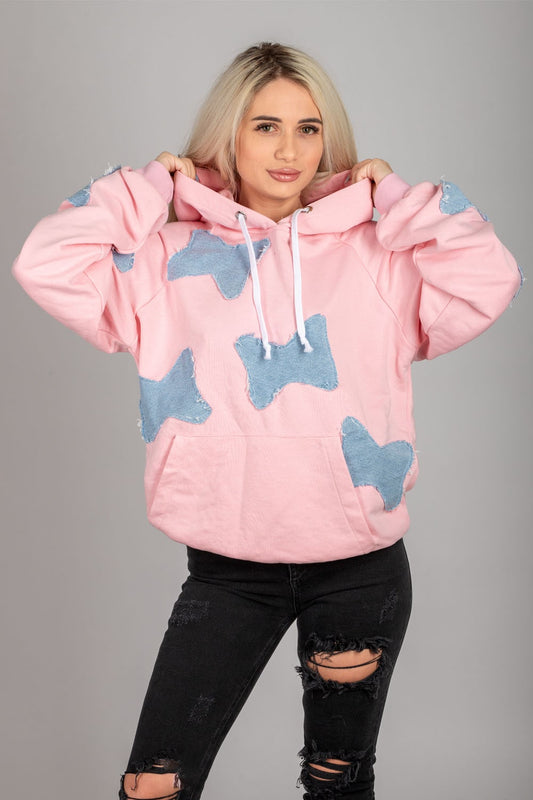 hanorac dama roz oversized cu gluga