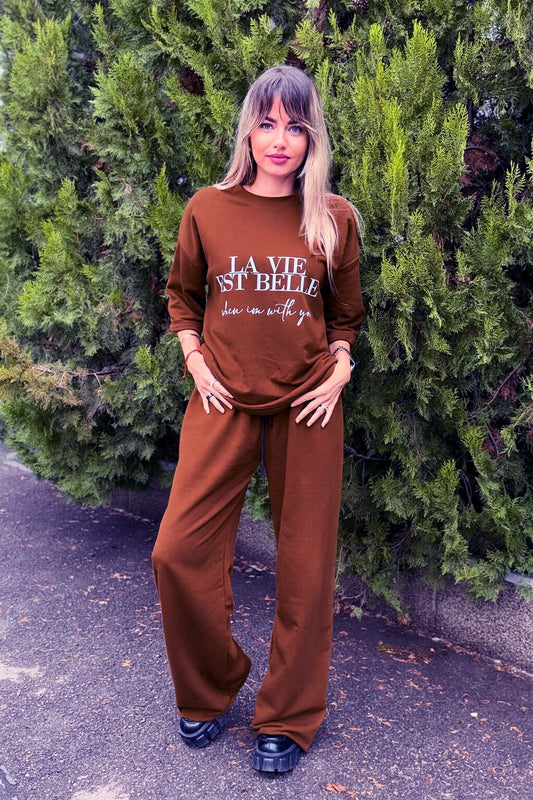 Trening damă maro, croială oversize,