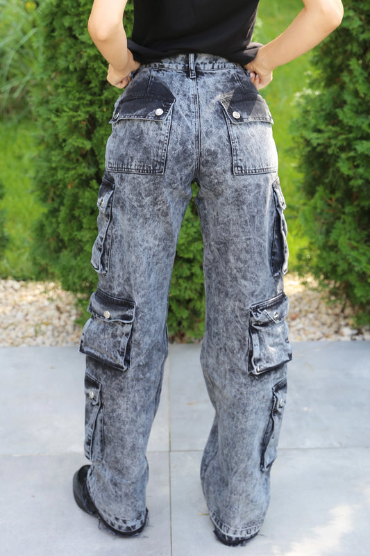 Blugi dama cu buzunare burduf laterale - model MARGE BLACK