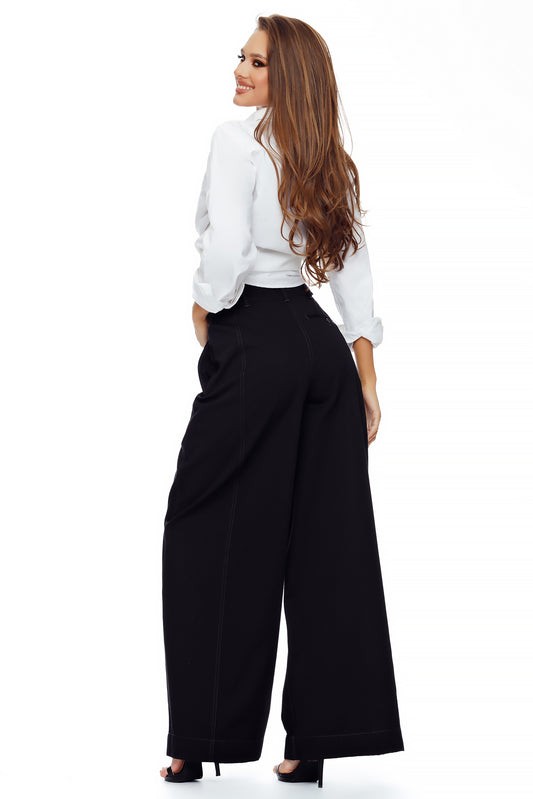 Pantalon dama evazat cu talie inalta din bumbac- Cathy Black