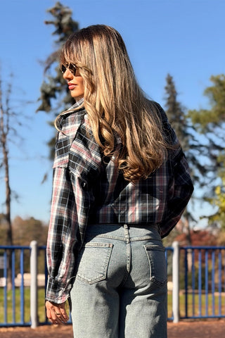 Camasa dama oversized in carouri roz si negre spate