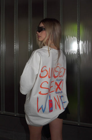 Tricou dama bumbac off-white oversized- Sunset