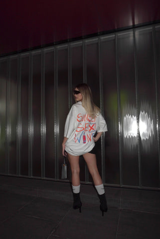 Tricou dama bumbac off-white oversized- Sunset