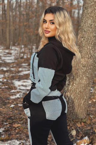 Trening dama cu denim din bumbac doua piese - model Sandra negru