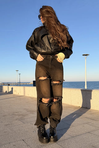 Blugi extra lungi - Kate dirty-black
