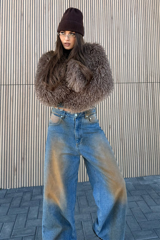 Blugi Evazati cu Talie Dublă - Roza blue