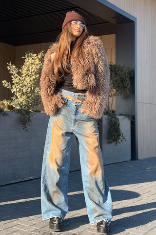 Blugi Evazati cu Talie Dublă - Roza blue