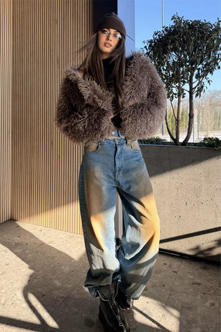 Blugi Evazati cu Talie Dublă - Roza blue