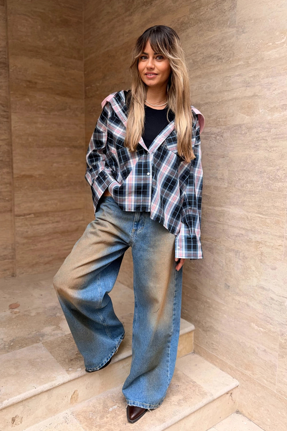 Blugi wide leg pentru femei din denim albastru cu efect washed și talie dublă