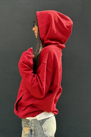 Hanorac dama rosu oversized cu gluga - model Camila