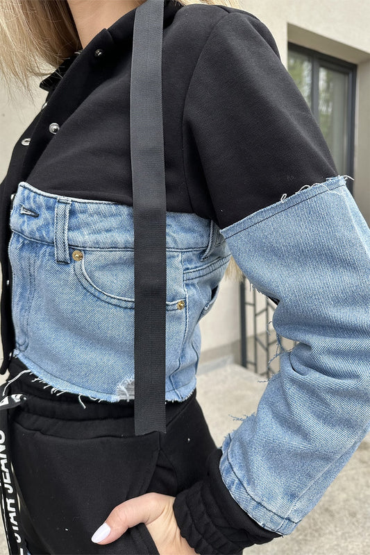 trening dama bumbac negru si denim