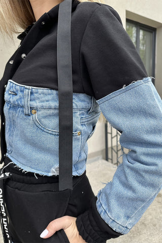 trening dama bumbac negru si denim