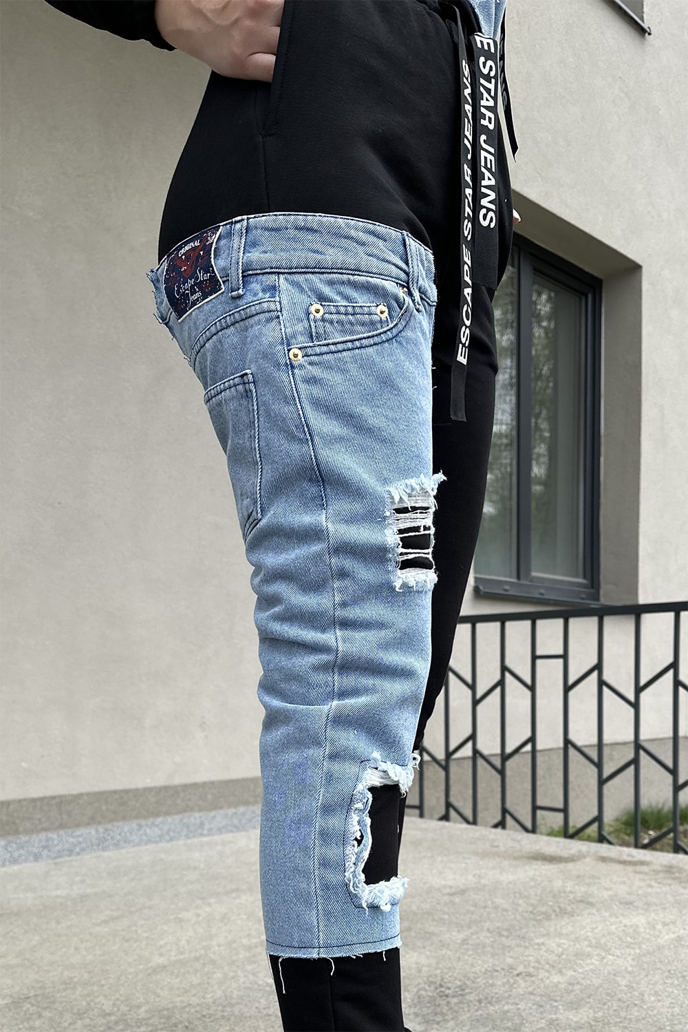 trening dama bumbac negru si denim