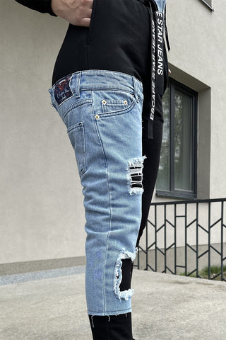 trening dama bumbac negru si denim