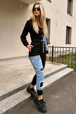 trening dama bumbac negru si denim