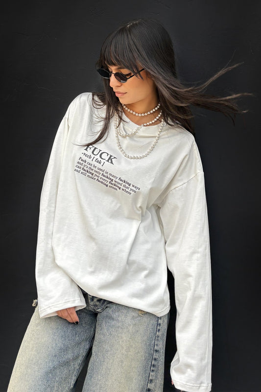 Bluza maneca lunga dama bumbac alb oversized- Diana