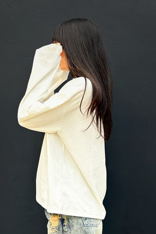 Bluza maneca lunga dama bumbac alb oversized- Diana