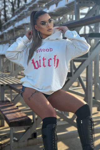 Hanorac dama alb oversized cu gluga - model Emmy