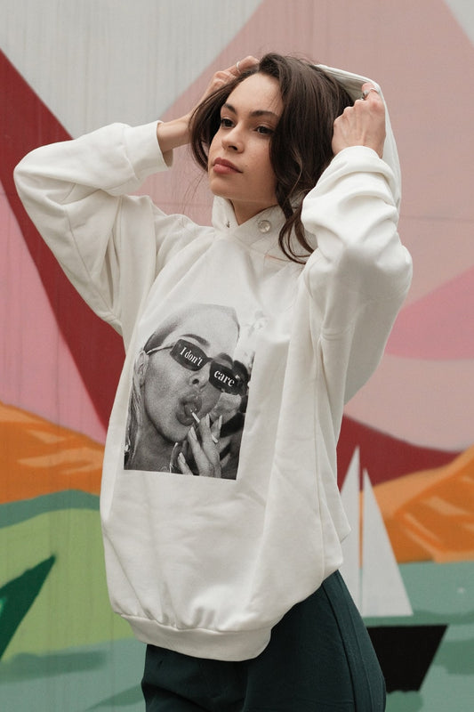 hanorac dama alb oversized cu gluga