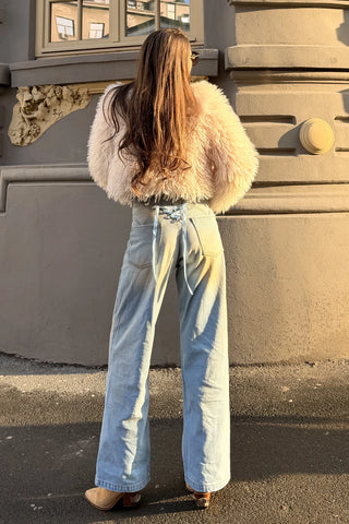 Denim wide leg cu efect gradient cald și look vintage