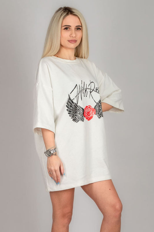 Tricou dama bumbac alb oversized- Grace Wild