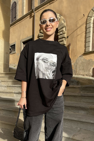Tricou dama bumbac negru oversized- Grace I don't care