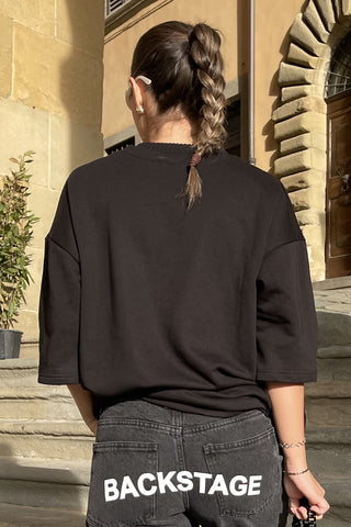 Tricou dama bumbac negru oversized- Grace I don't care