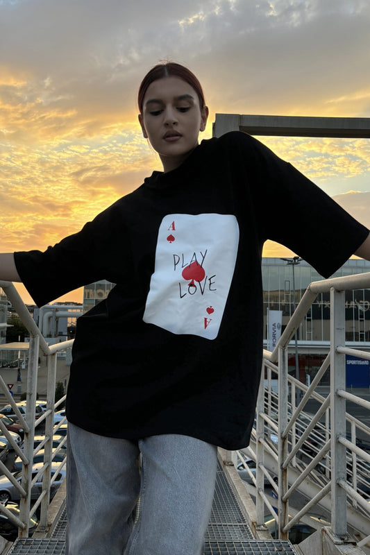 tricou dama bumbac negru oversized