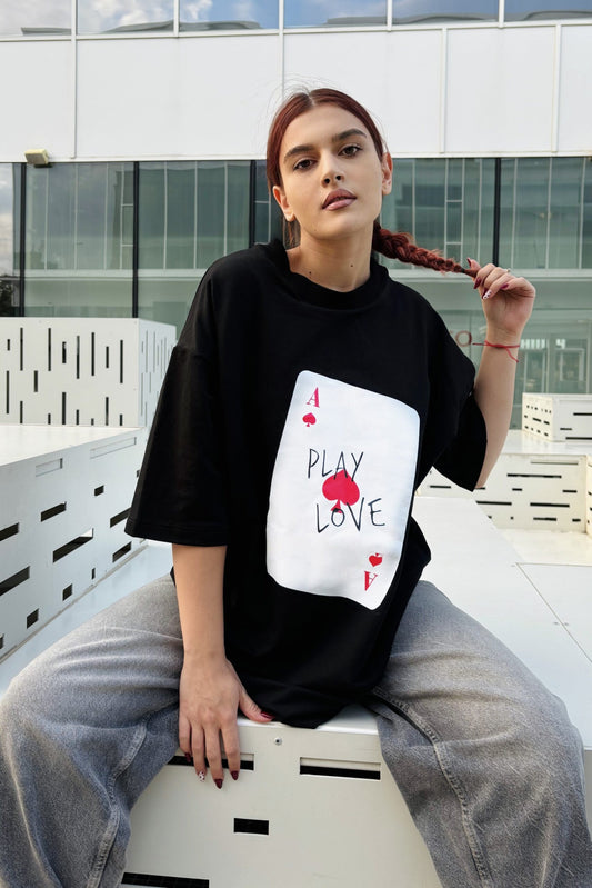 tricou dama bumbac negru oversized