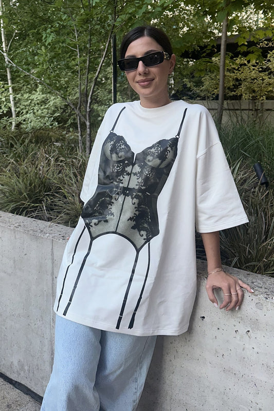 tricou dama bumbac alb oversized