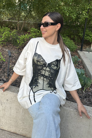 Tricou dama bumbac alb oversized- Grace corset
