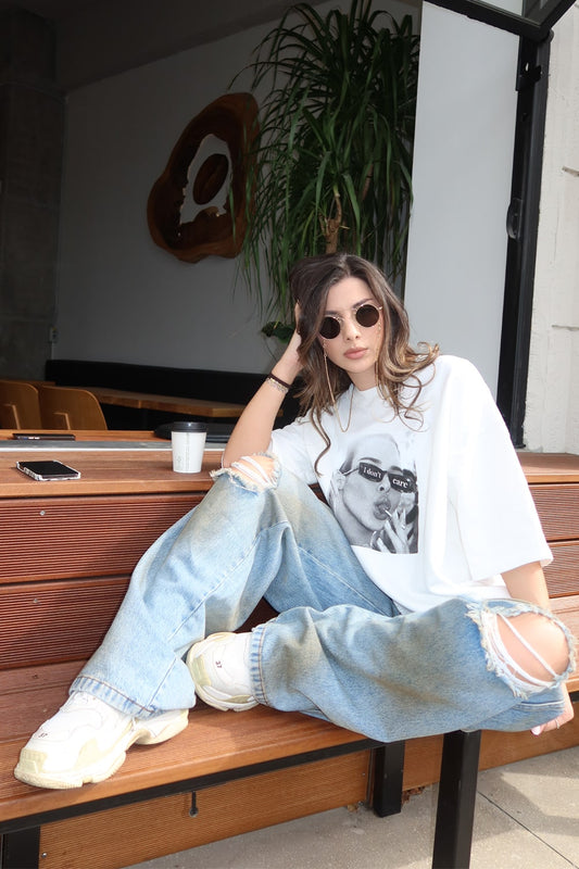 tricou dama bumbac alb oversized