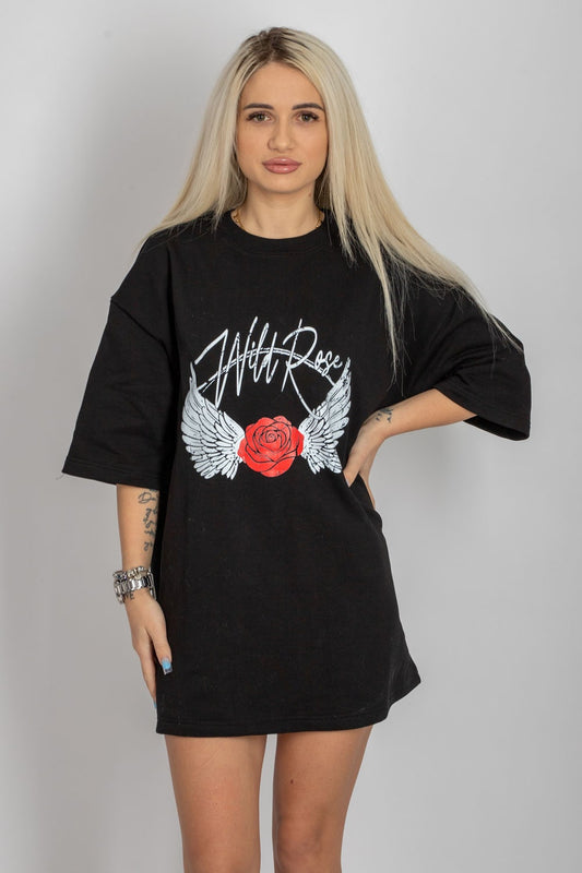 tricou dama bumbac negru oversized