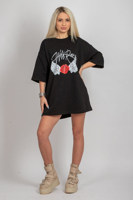 Tricou dama bumbac negru oversized- Grace Wild