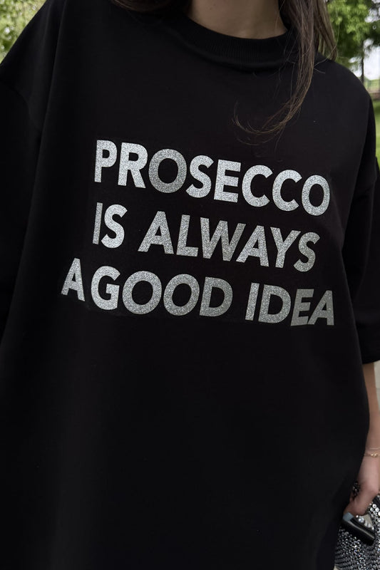 Tricou dama bumbac negru oversized- Grace Prosecco