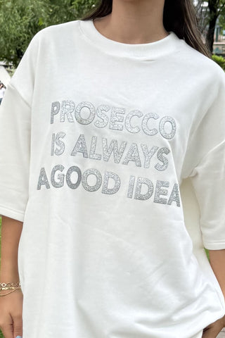 Tricou dama bumbac alb oversized- Grace Prosecco