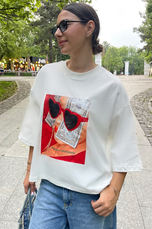 Tricou dama bumbac alb oversized- Grace Sunglasses