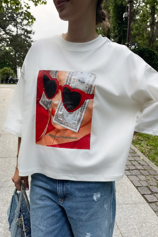 Tricou dama bumbac alb oversized- Grace Sunglasses