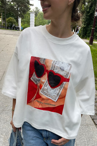 Tricou dama bumbac alb oversized- Grace Sunglasses