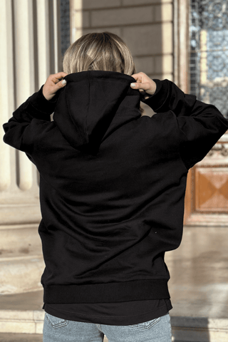 hanorac negru oversized cu gluga