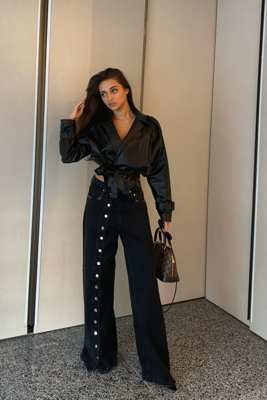 Blugi Evazati cu butoni - Kelly black