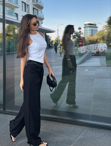 Pantaloni Wide-Leg cu Detalii Metalice- Tracy